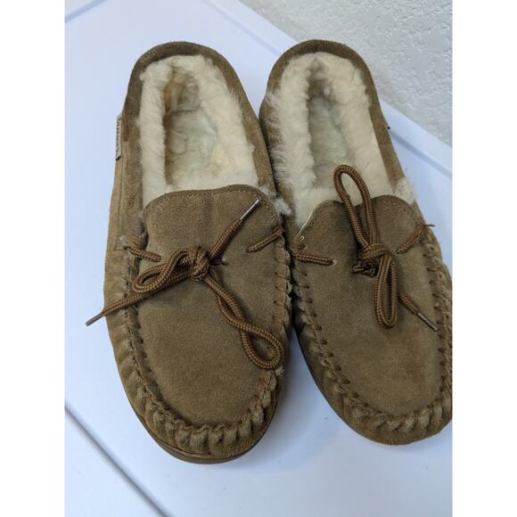 BEARPAW Mens Size 9 Moc II Hickory Suede Upper Sheepskin Lining Footbed Slippers - Picture 2 of 7